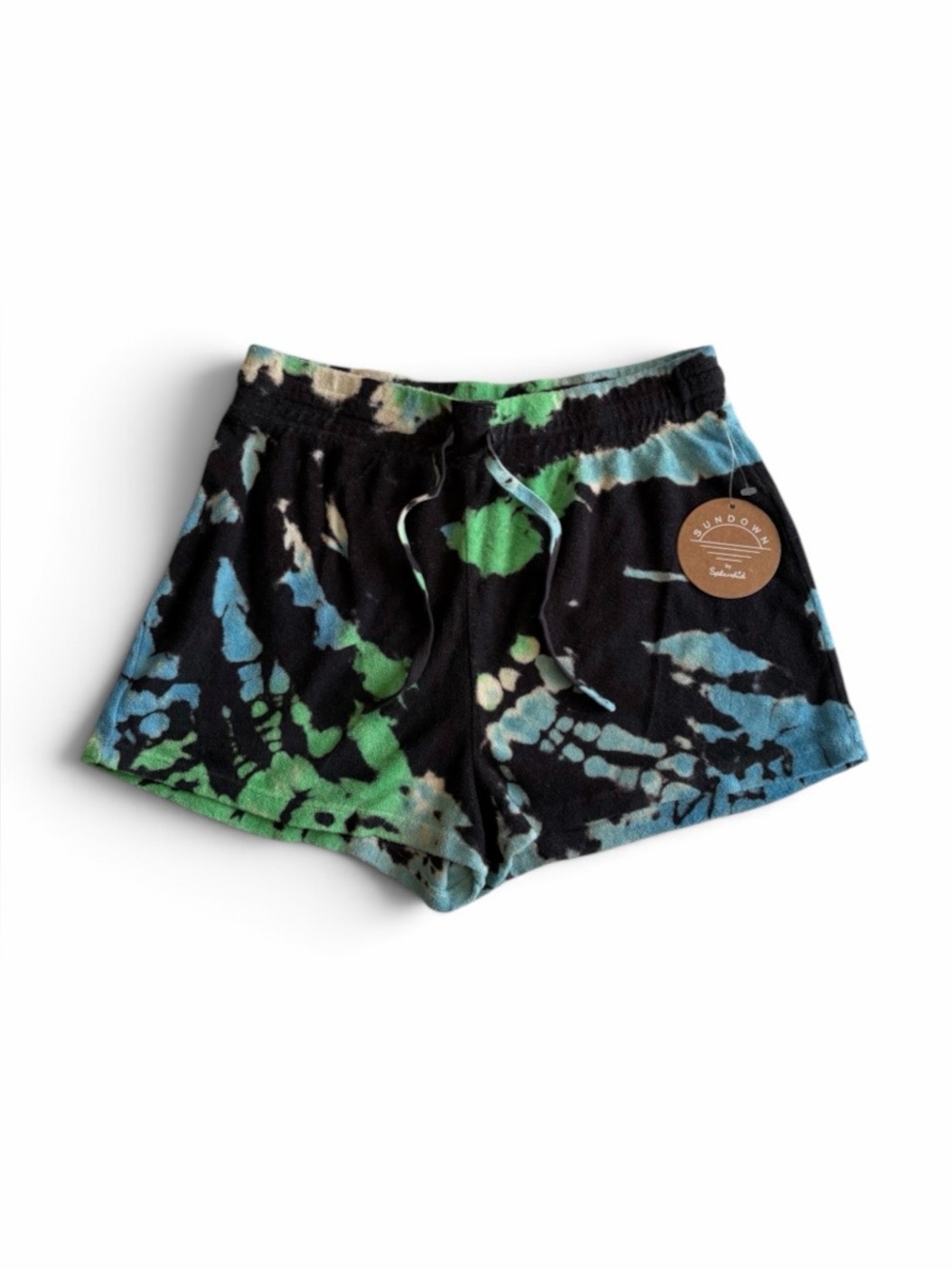 Sundown by Splendid Tie Dye Terrycloth Shorts Size Medium NWT Navy Blue Green - Picture 1 of 8